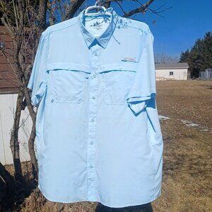 Realtree Fishing Blue Outdoor Boxy Performance Shirt Button Short Sleeve Men 2XL
